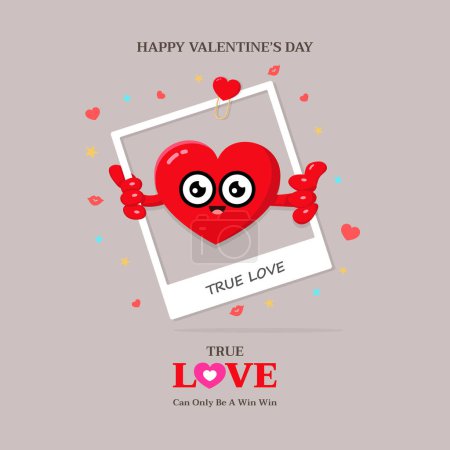 Foto de Happy Valentine's day With true love and cute red heart. Cute characters of lovers. vector, illustration - Imagen libre de derechos