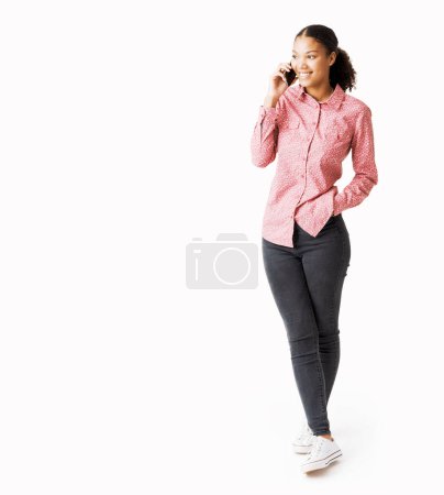 Photo for Happy woman having a phone call with her smartphone, technology and communication concept - Royalty Free Image