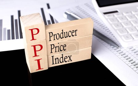 Photo for Word PPI Producer Price Index made with wood building blocks, business concept - Royalty Free Image