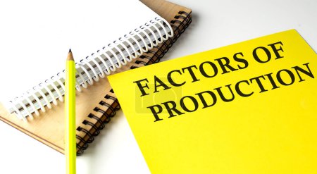 Photo for FACTORS OF PRODUCTION text written on yellow paper with notebook - Royalty Free Image
