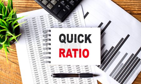 QUICK RATIO text on notebook with chart and calculator