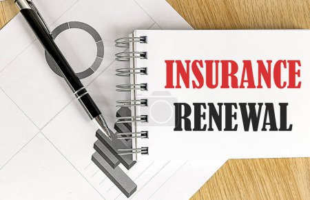 INSURANCE RENEWAL text on a notebook with pen and chart