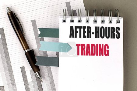 AFTER-HOURS TRADING text on a notebook with chart on gray background 
