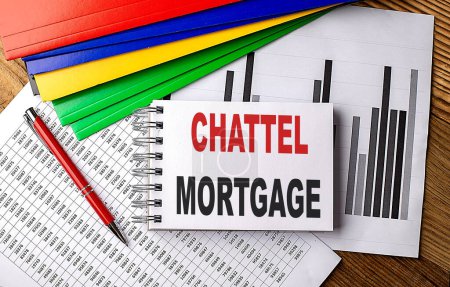 CHATTEL MORTGAGE text on notebook with folder on. a chart. 
