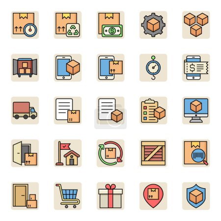 Illustration for Filled color outline icons for Logistics delivery. - Royalty Free Image