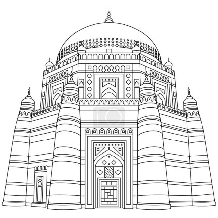 Illustration for Shah Rukn-e-Alam Multan - outline beautiful illustration. - Royalty Free Image