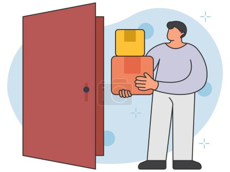 Doorstep delivery man background illustration