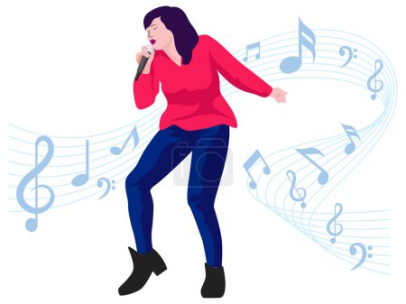 Girl singing song - Musical rock band illustration