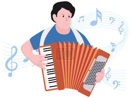 Boy playing musical instrument - Musical rock band illustration