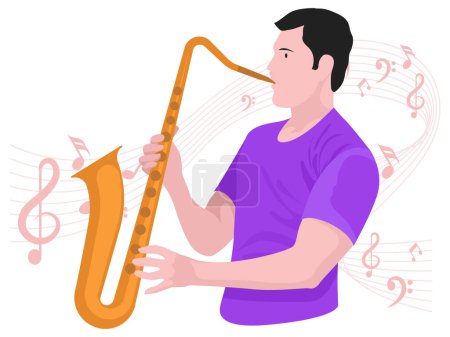Boy playing Saxophone - Musical rock band illustration