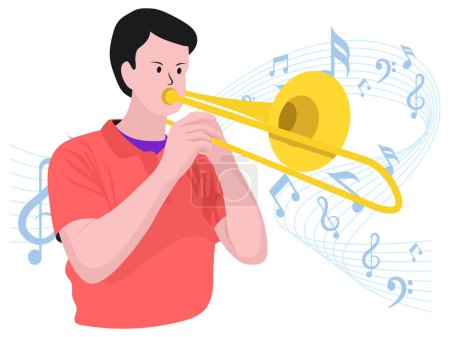 Boy playing Trombone - Illustration de groupe de rock musical