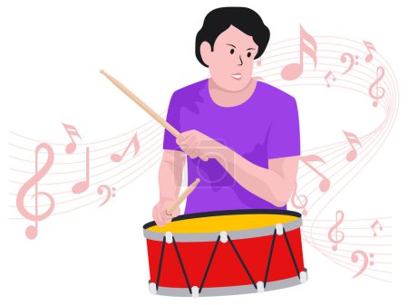 Junge spielt Trommel - Illustration einer Rockband