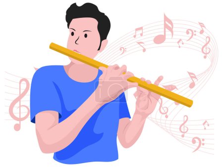 Junge spielt Flöte - Illustration einer Rockband