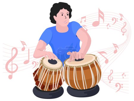 Boy playing Tabla - Musical rock band illustration
