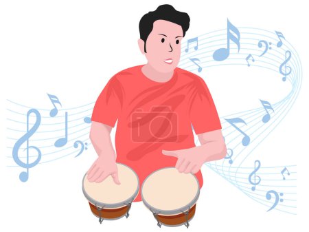 Boy playing Bongo Drums - Musical rock band illustration