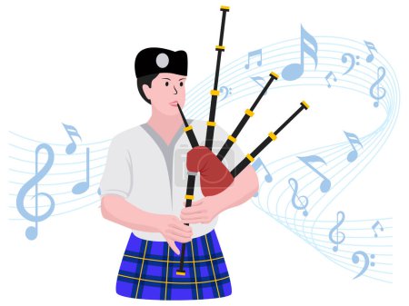 Illustration for Woman playing Bagpipe - Musical rock band illustration - Royalty Free Image