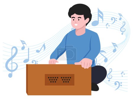 Boy playing Harmonium - Musical rock band illustration