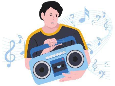 Boy jouer de la musique sur Soundbox - Illustration de groupe de rock musical