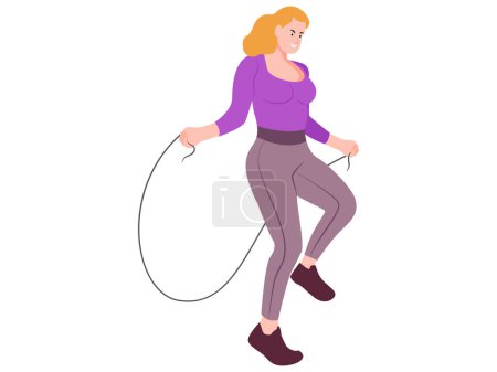 Chica saltar la ilustración del vector de cuerda.