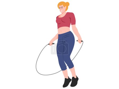 Mujer saltar cuerda vector ilustración.
