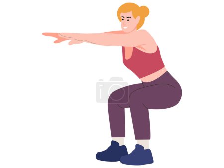Mujer haciendo squat entrenamiento vector ilustración.