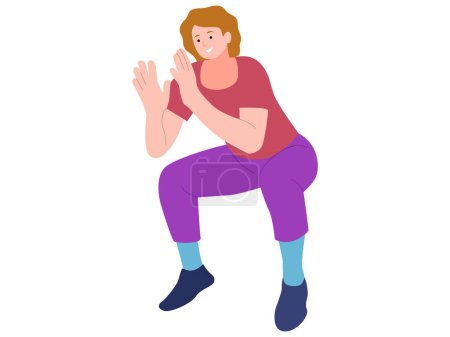 Mujer haciendo squat entrenamiento vector ilustración.