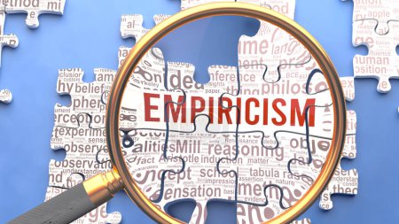 Photo for Empiricism as a complex and multipart topic under close inspection. Complexity shown as matching puzzle pieces defining dozens of vital ideas and concepts about Empiricism - Royalty Free Image