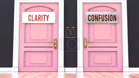 Photo for Clarity or Confusion - making decision by choosing either one option. Two alaternatives shown as doors leading to different outcomes. - Royalty Free Image