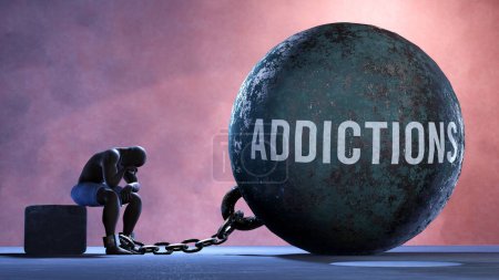 Photo for Addictions that limits life and make suffer, imprisoning in painful condition. It is a burden that keeps a person enslaved in misery. - Royalty Free Image