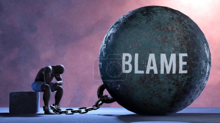 Photo for Blame that limits life and make suffer, imprisoning in painful condition. It is a burden that keeps a person enslaved in misery. - Royalty Free Image