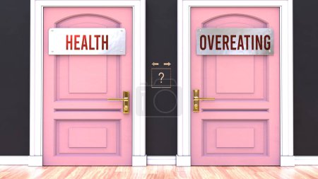 Photo for Health or Overeating - making decision by choosing either one option. Two alaternatives shown as doors leading to different outcomes. - Royalty Free Image