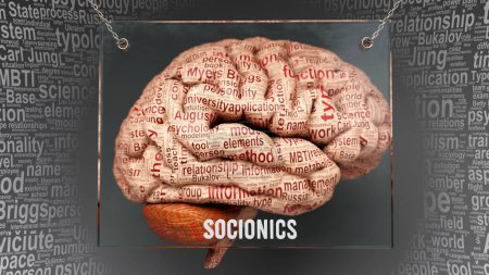 Photo for Socionics in human brain - dozens of important terms describing Socionics properties and features painted over the brain cortex to symbolize Socionics connection with the mind. - Royalty Free Image