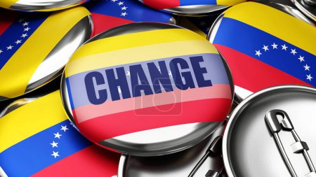 Photo for Change in Venezuela Bolivarian Republic of - national flag of Venezuela Bolivarian Republic of on dozens of pinback buttons symbolizing upcoming Change in this country. - Royalty Free Image