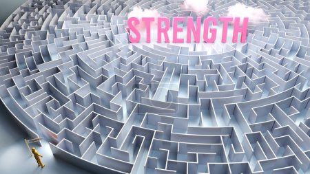 Photo for A journey to find Strength - going through a confusing maze of obstacles and difficulties to finally reach strength. A long and challenging path - Royalty Free Image