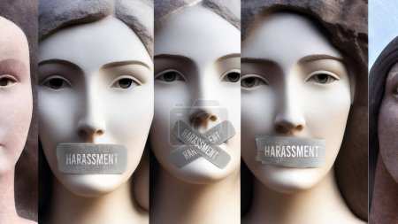Photo for Harassment and silenced women. They are symbolic of the countless others who has been silenced simply because of their gender. Harassment that seek to suppress women's voices. - Royalty Free Image