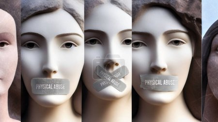 Photo for Physical abuse and silenced women. They are symbolic of the countless others who has been silenced simply because of their gender. Physical abuse that seek to suppress women's voices. - Royalty Free Image