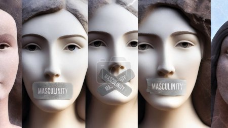 Photo for Masculinity and silenced women. They are symbolic of the countless others who has been silenced simply because of their gender. Masculinity that seek to suppress women's voices. - Royalty Free Image