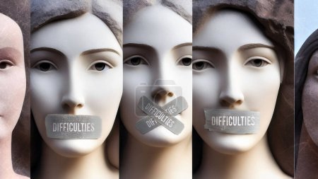 Photo for Difficulties and silenced women. They are symbolic of the countless others who has been silenced simply because of their gender. Difficulties that seek to suppress women's voices. - Royalty Free Image