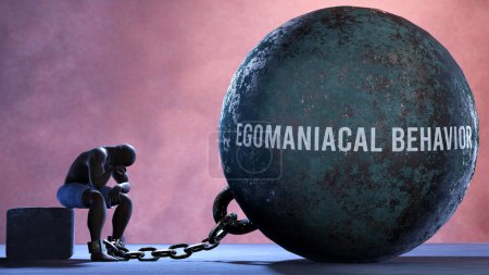 Photo for Egomaniacal behavior - a metaphor showing human struggle with Egomaniacal behavior. Resigned and exhausted person chained to Egomaniacal behavior. Depressed by a continuous struggle - Royalty Free Image
