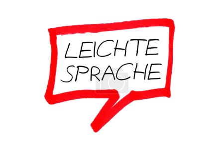 Foto de Burbuja de habla roja dibujada a mano que muestra un lenguaje fácil en idioma alemán - Imagen libre de derechos