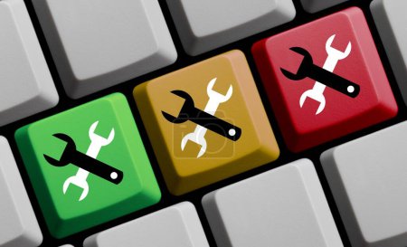 Maintenance online - Computer keyboard green, orange and red 3D illustration