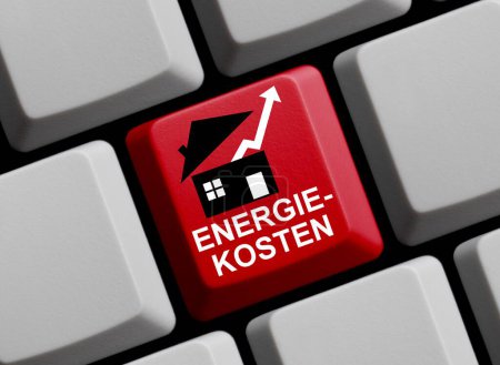 Costos de energía en idioma alemán en el teclado rojo ilustración 3D del ordenador
