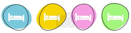 Colorful Button Banner showing Bed icon - blue, yellow, pink and green