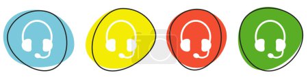 4 boutons colorés montrant les icônes Contact casque bleu, jaune, rouge, vert