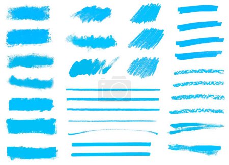Set of blue hand drawn strokes, banner and layout sketches