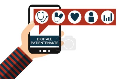Téléchargez les photos : Données de santé numériques sur Smartphone - Fichier patient numérique en langue allemande - en image libre de droit