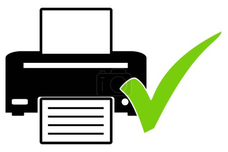 Icono de impresora o fax con marca de verificación verde