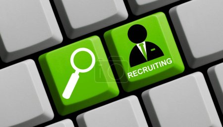 Recruiting online - Green computer keyboard 3d illustration