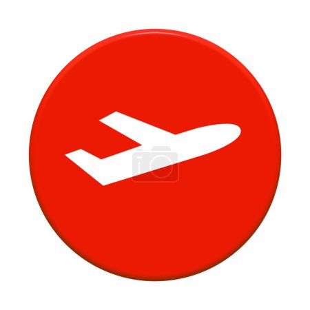 Téléchargez les photos : Bouton rond rouge avec icône de vol - en image libre de droit