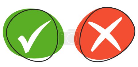 Dos verdes y rojos: botones que muestran la marca de verificación y la cruz